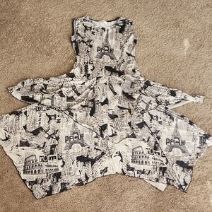 Multi Layered Two Tier Paris Print Dress with Eiffel Tower Design XL Black White